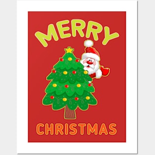 Santa Claus- Christmas Tree- Merry Christmas Posters and Art